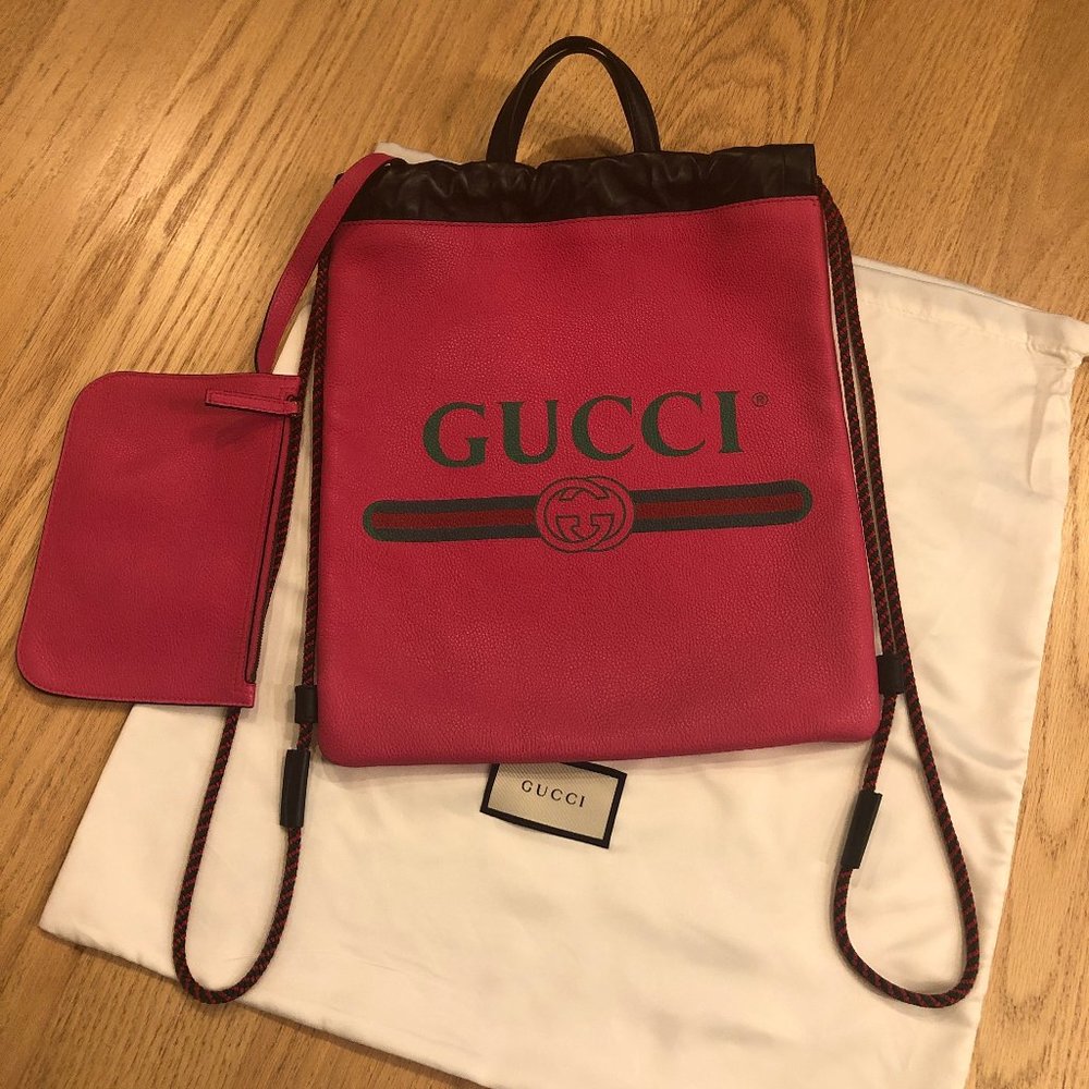 Gucci 2018 Leather Drawstring Backpack in Pink NEW WITH DUSTBAG - Picture 6 of 16
